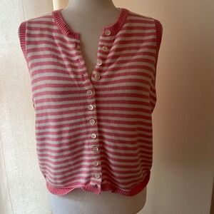 Gap Vintage Pink White Striped Cotton Knit Cardigan Vest Sleeveless Sweater M
